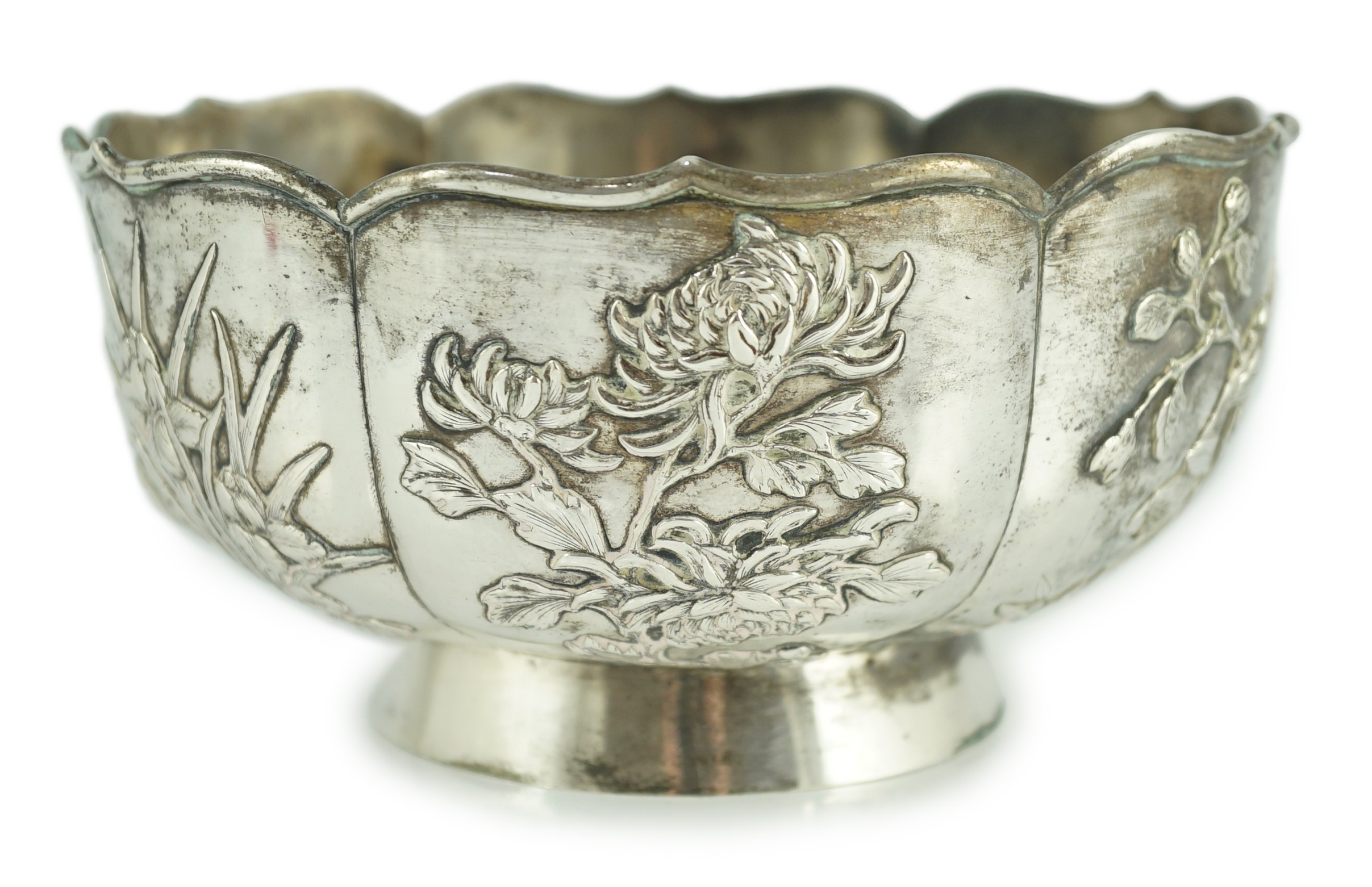 A late 19th century Chinese Export silver circular bowl, by Chong Woo, Hong Kong